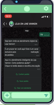 Atendimento da Loja On-line Vannon dentro do WhatsApp